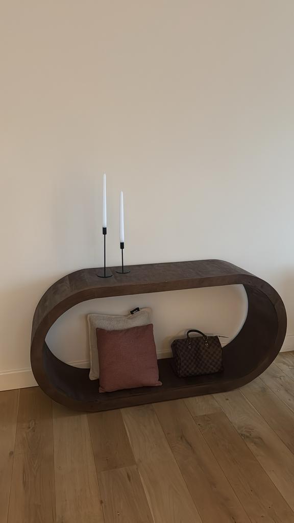 Sidetable mangohout japandi notenhout look, Ophalen, 100 tot 150 cm, Zo goed als nieuw, Ovaal