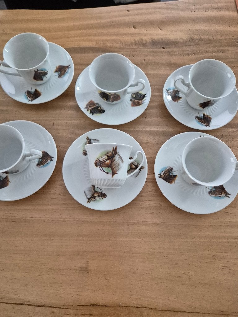 Kronester Bavaria Porseleinen Kop en Schotels - Paarden (6x), Antiek en Kunst, Antiek | Servies compleet, Ophalen