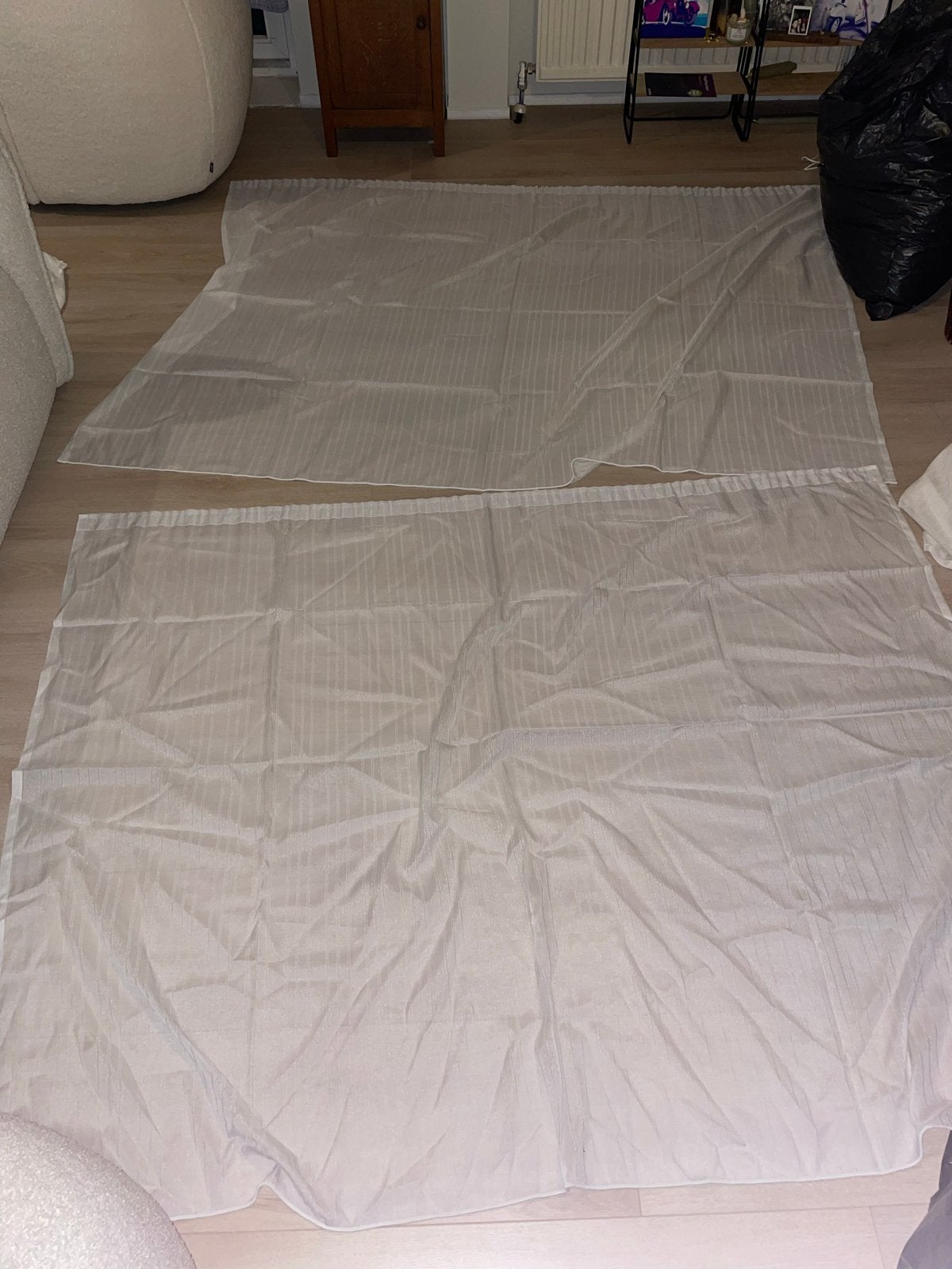 Set van 3 witte/ivoorkleurige vitrages met strepen, Vitrage, Wit, Ophalen of Verzenden, Lichtdoorlatend