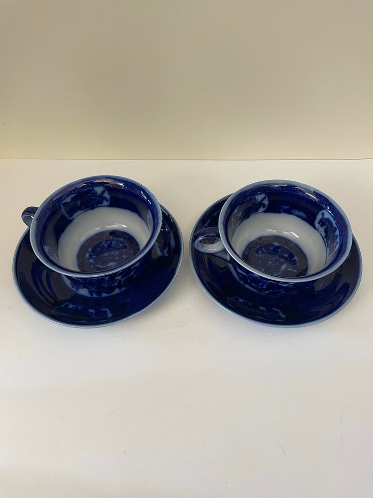 2x Petrus Regout Tecla Kop en Schotel - Kobaltblauw, Antiek en Kunst, Ophalen of Verzenden