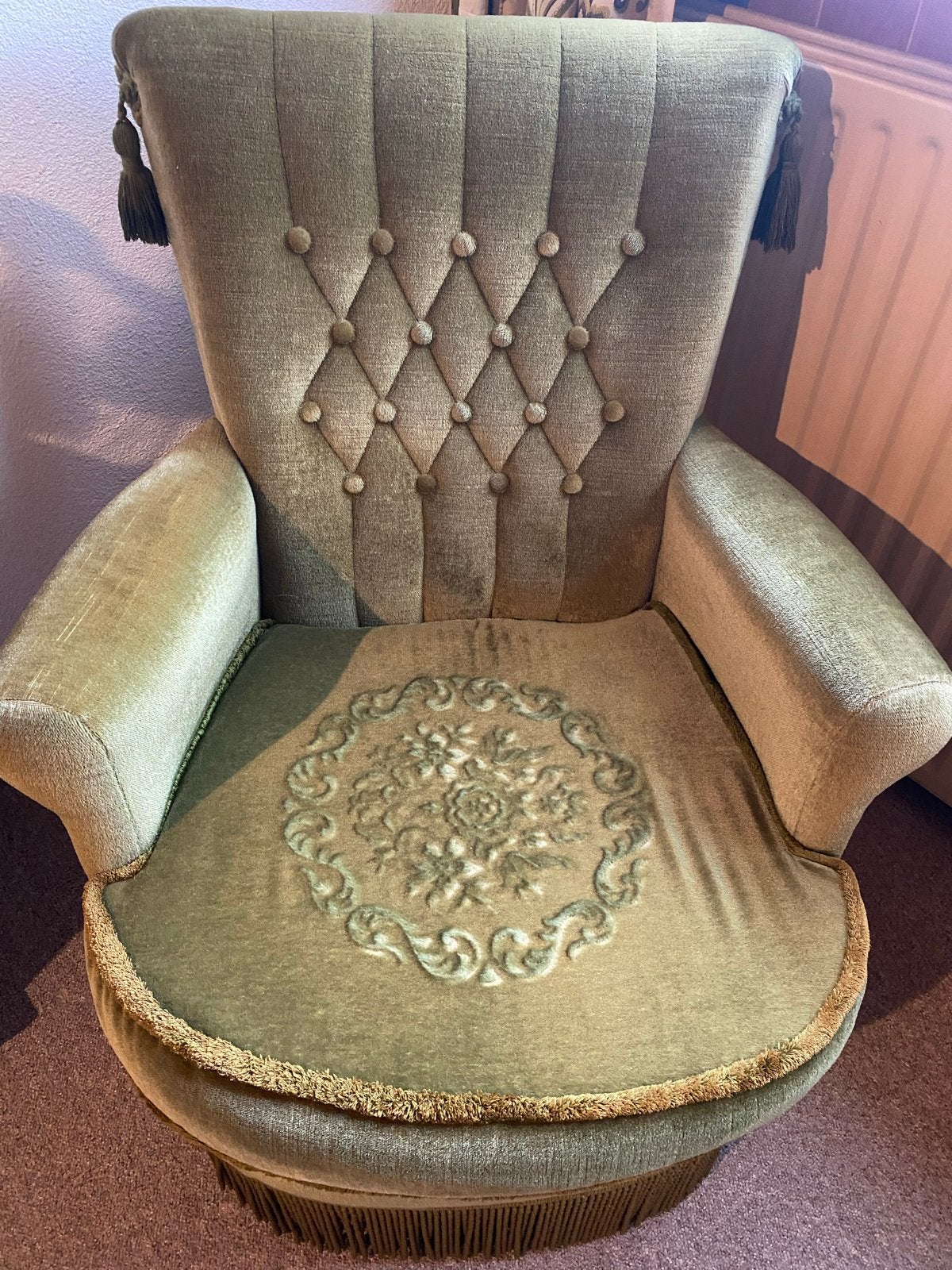 Vintage groene fauteuil fluweel, Ophalen
