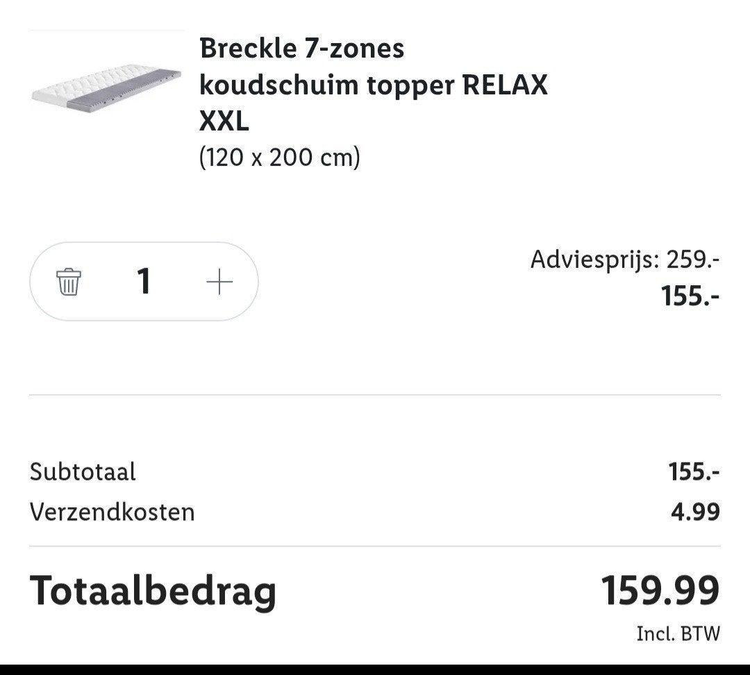 koudschuim topper 120 x 200, Ophalen, Zo goed als nieuw, Twijfelaar, 120 cm