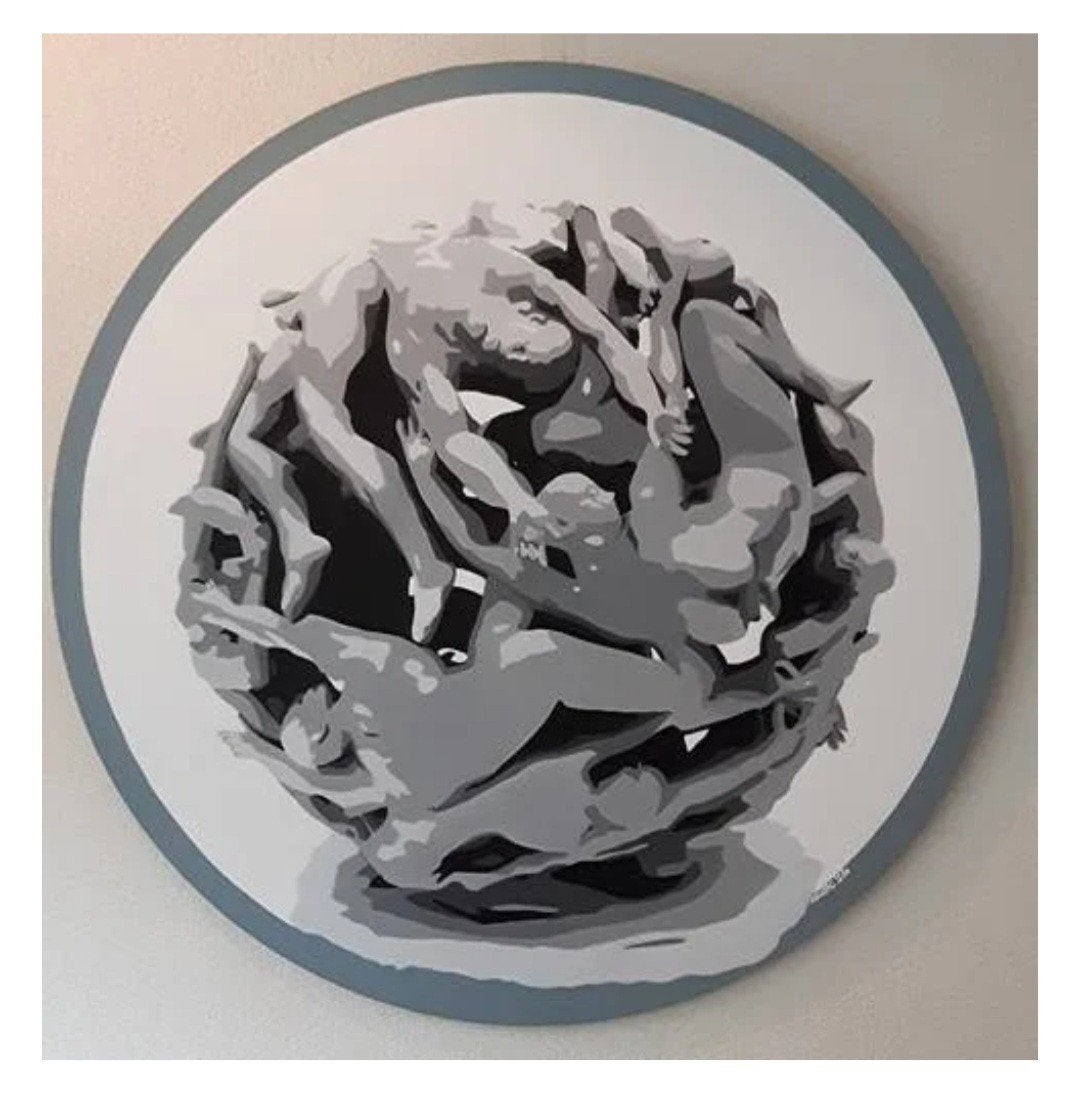 Rond schilderij human ball, Huis en Inrichting, Woonaccessoires | Schilderijen, Tekeningen en Foto's, Ophalen of Verzenden, Schilderij