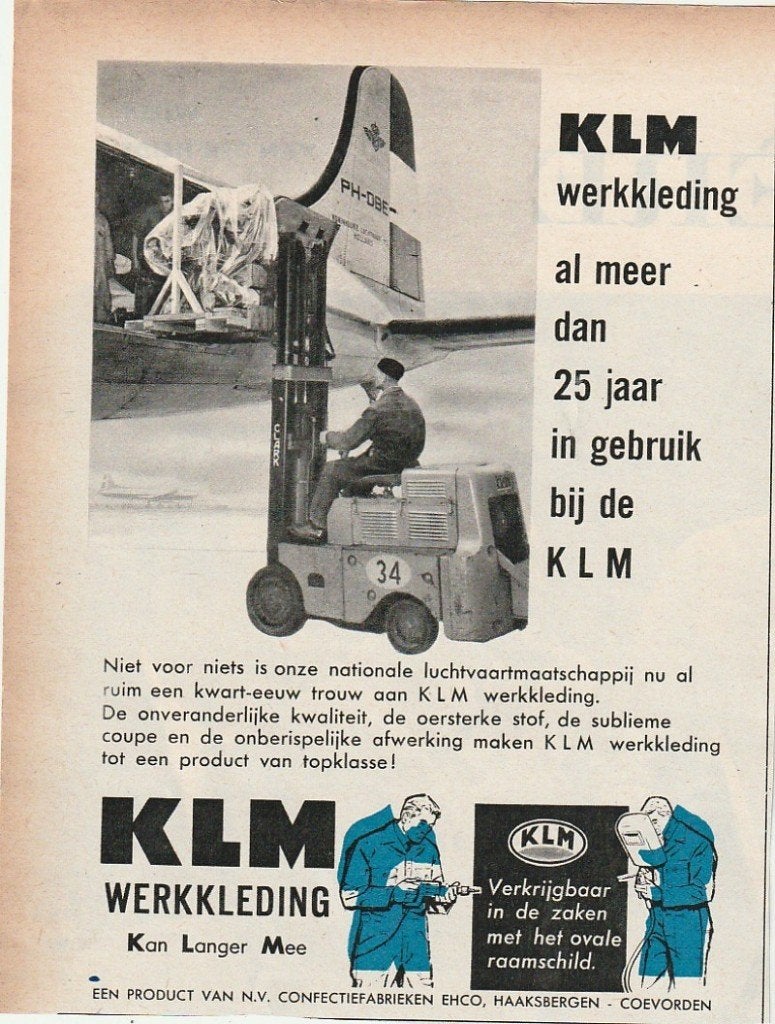 retro reclame 1960 KLM werkkleding op Schiphol, Verzenden, Overige typen