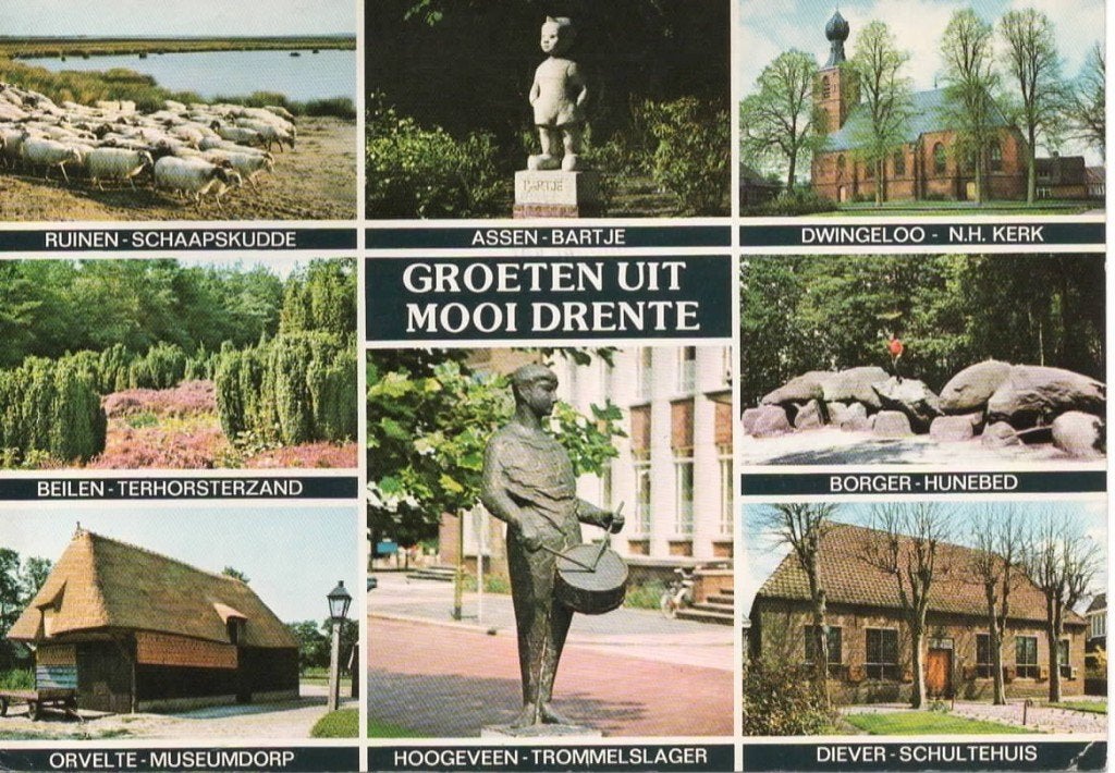 Ansichtkaart Drenthe, 8-luik, schapen, Bartje, hunebed, Ophalen of Verzenden, 1980 tot heden, Gelopen, Drenthe