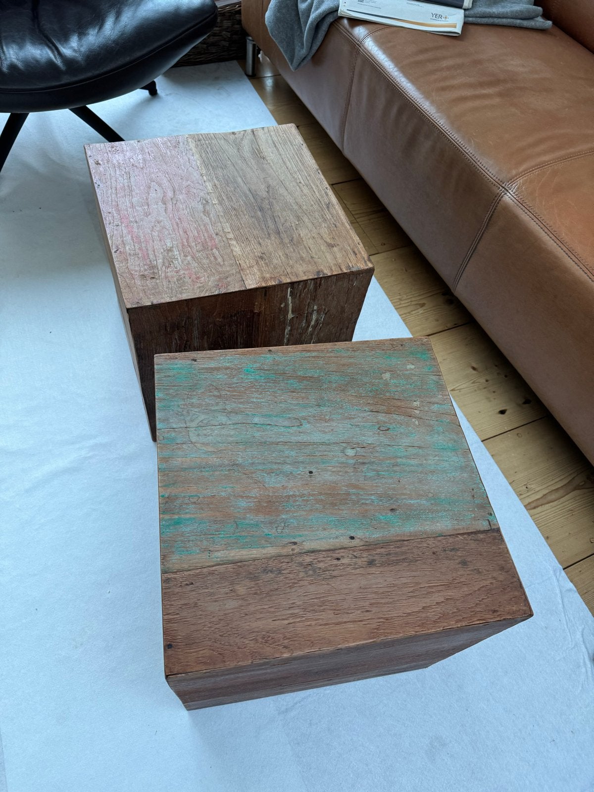 Set van 4 teak houten bijzettafels/krukjes, Ophalen, Minder dan 45 cm, Minder dan 55 cm, Gebruikt