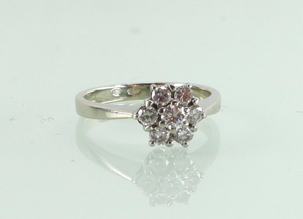 Vintage gouden rozet ring bloem briljant diamant, Ophalen of Verzenden, Goud, Ring, Met edelsteen