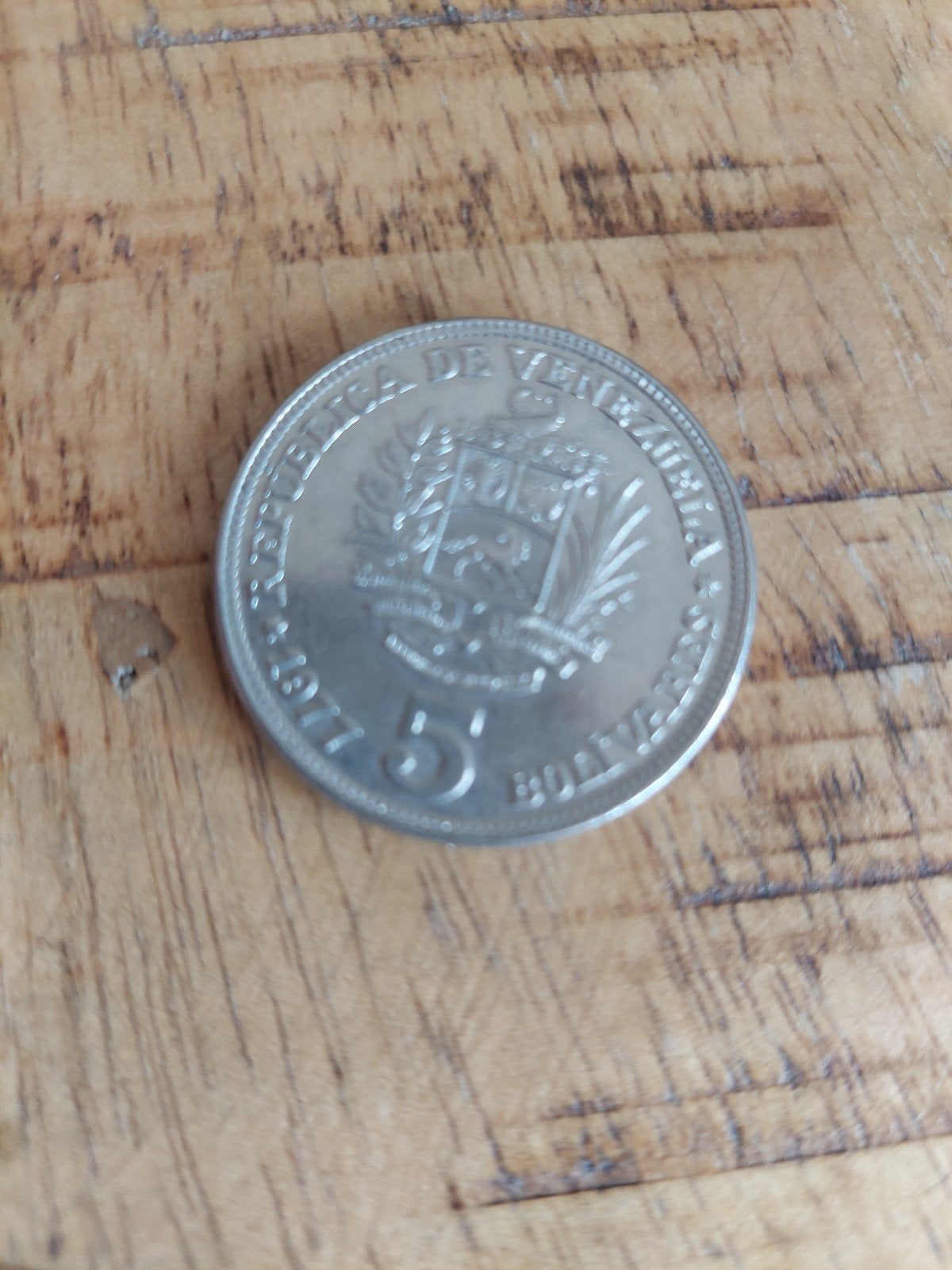Venezuela 5 Bolivares munt 1977, Ophalen, Losse munt