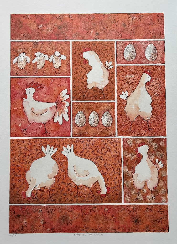 Zeefdruk Ans van Dijk - Check out the chicken, Gesigneerd, Verzenden, Zeefdruk