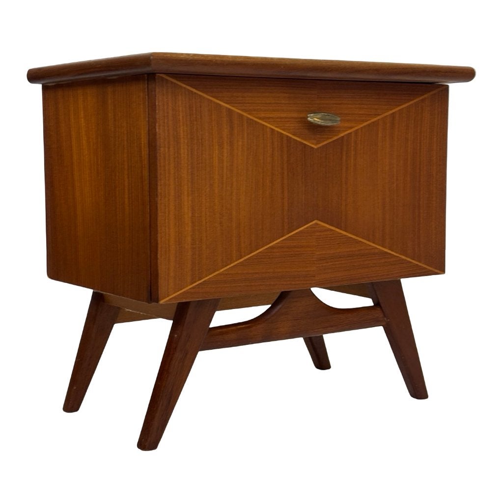 Vintage Nachtkastjes Set Van 2 Teak Fineer Jaren 60, Vintage, Gebruikt, Minder dan 45 cm, Vintage