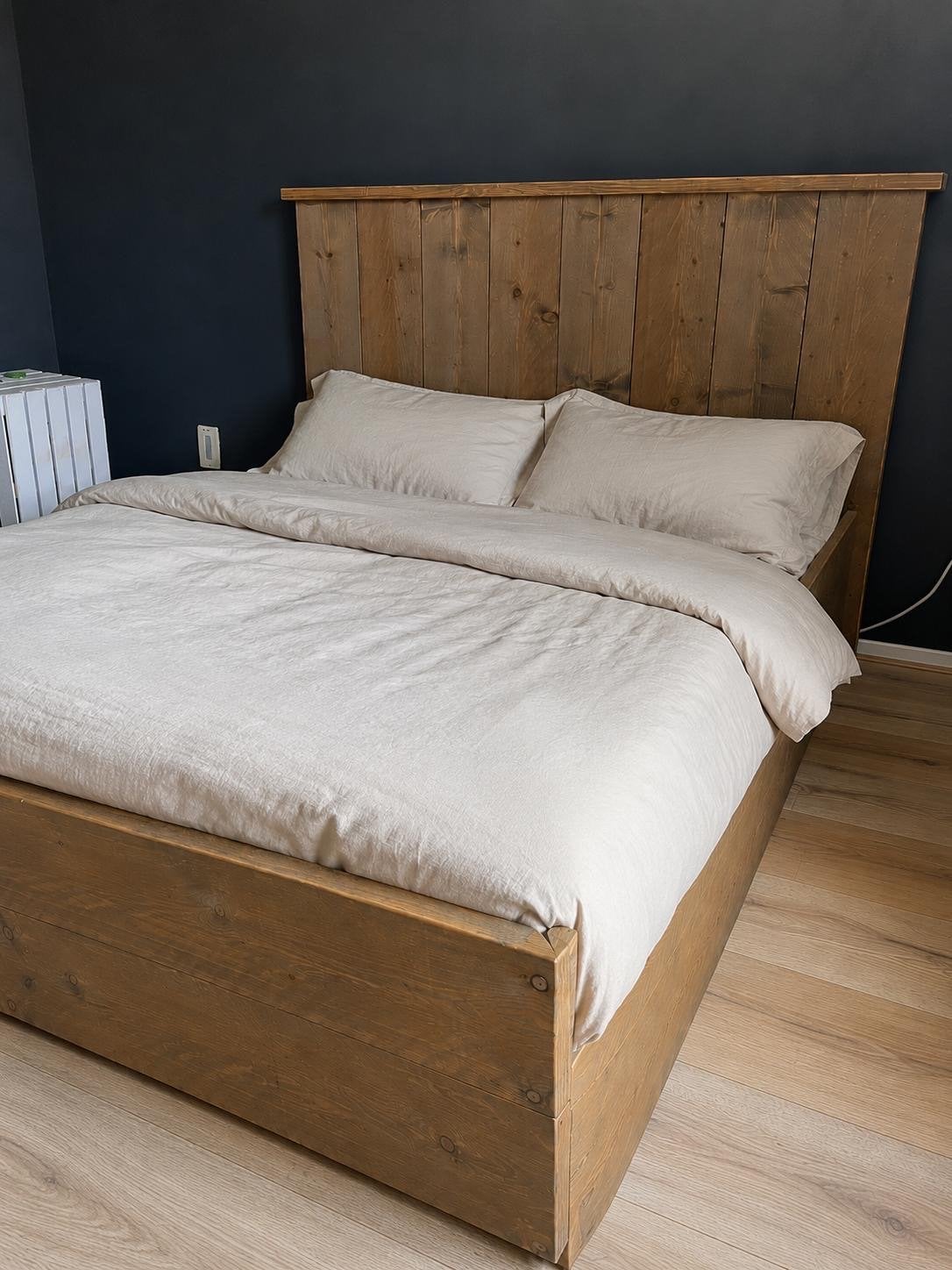 Steigerhouten tweepersoonsbed met lattenbodem, Huis en Inrichting, Slaapkamer | Bedden, Ophalen, Gebruikt, Bruin, Steigerhout