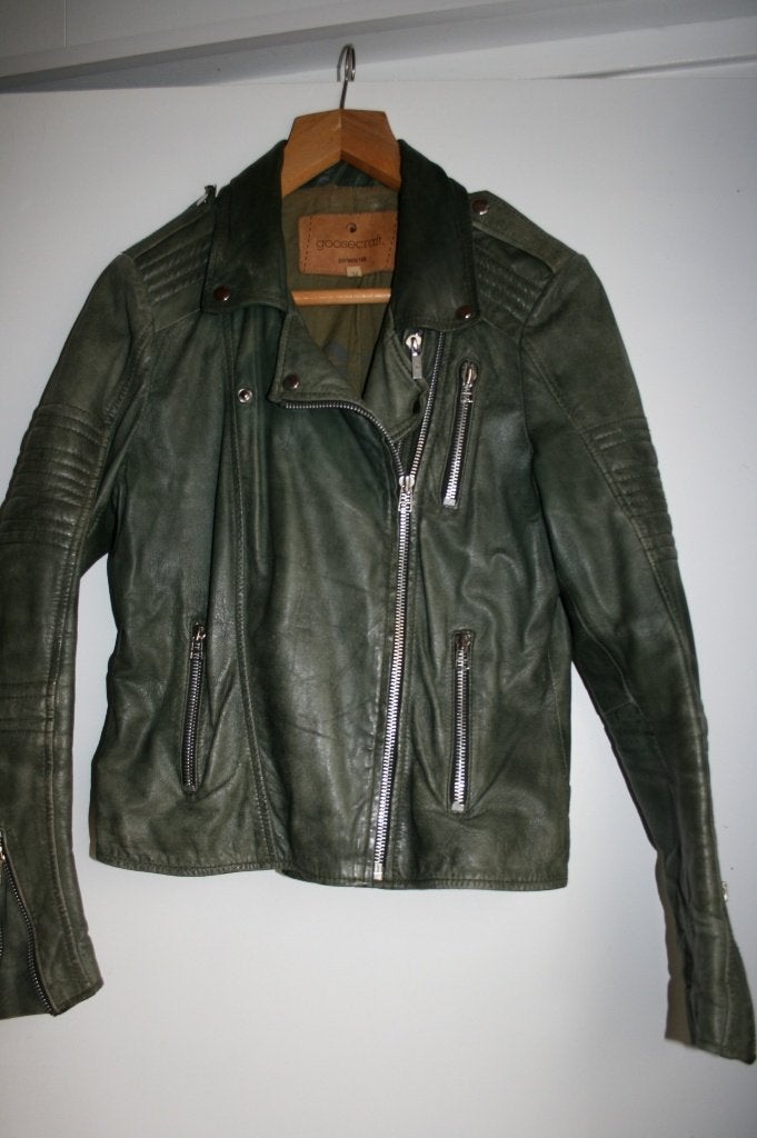 GOOSECRAFT stoer groen leren bikerjack/jasje mt. XL, Goosecraft, Maat 46/48 (XL) of groter, Ophalen of Verzenden, Gedragen
