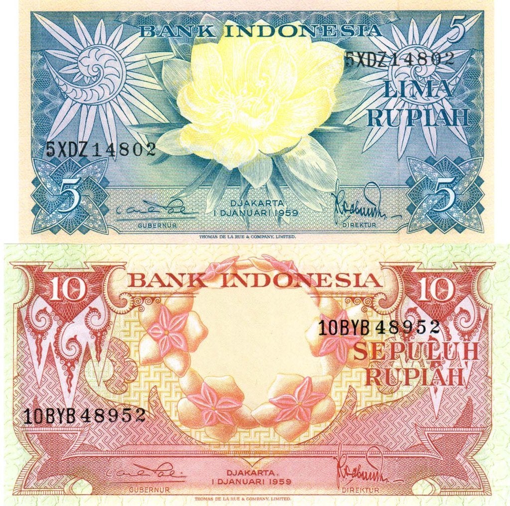 Indonesië 5 en 10 rupiah 1959 - UNC, Verzenden, Zuidoost-Azië, Los biljet