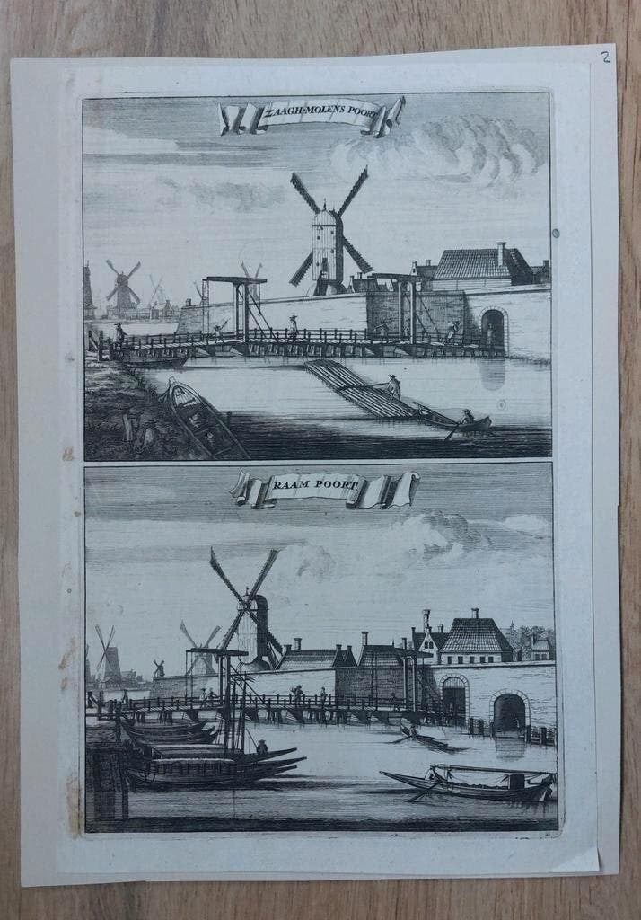 2 / Zaaghmolen en Raampoort te Amsterdam Caspar Commelin, 26 cm, Stadsgezicht, 1600 - 1699, Ophalen of Verzenden