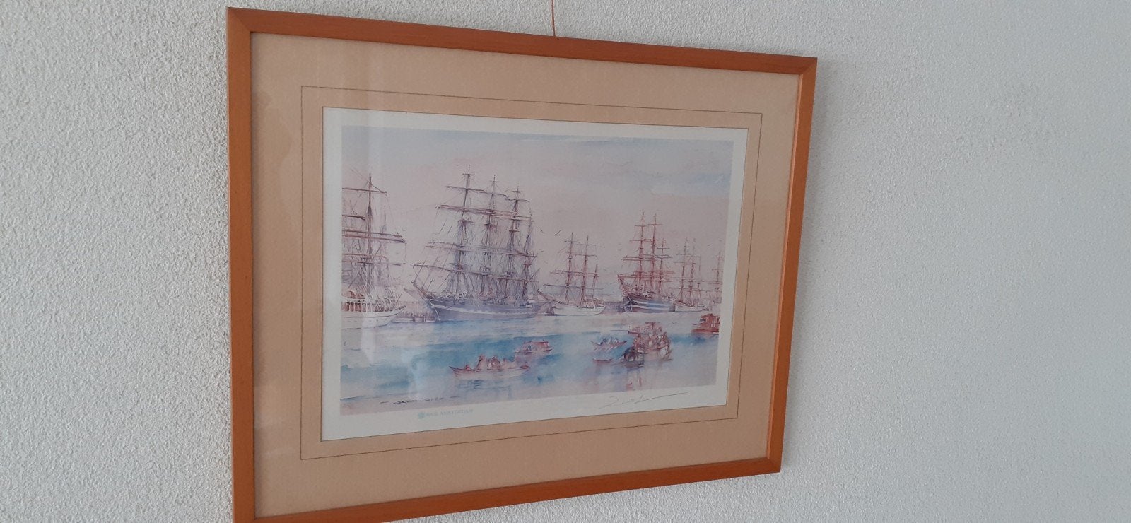 Ingelijste aquarel van Sail Amsterdam, gesigneerd, Ophalen