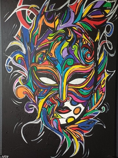 kunstzinnige de Mask/handgeschilderd door lilly kleurrijk, Oorspronkelijke maker, Nieuw, Ophalen of Verzenden, Schilderij