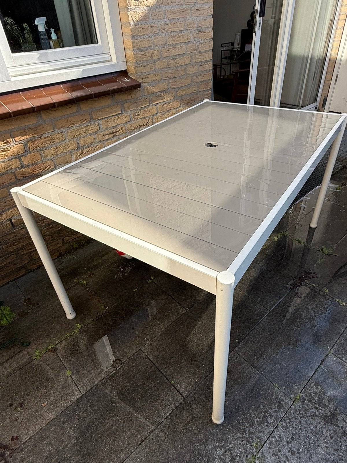 Tuintafel staal wit, Ophalen, Zo goed als nieuw, Rechthoekig, Metaal