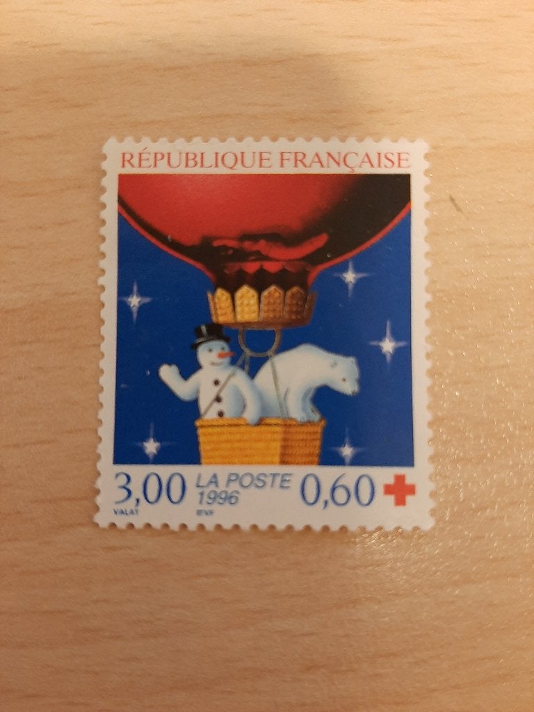 Frankrijk ijsbeer, sneeuwpop in luchtballon kerstbal, Verzenden, Postfris