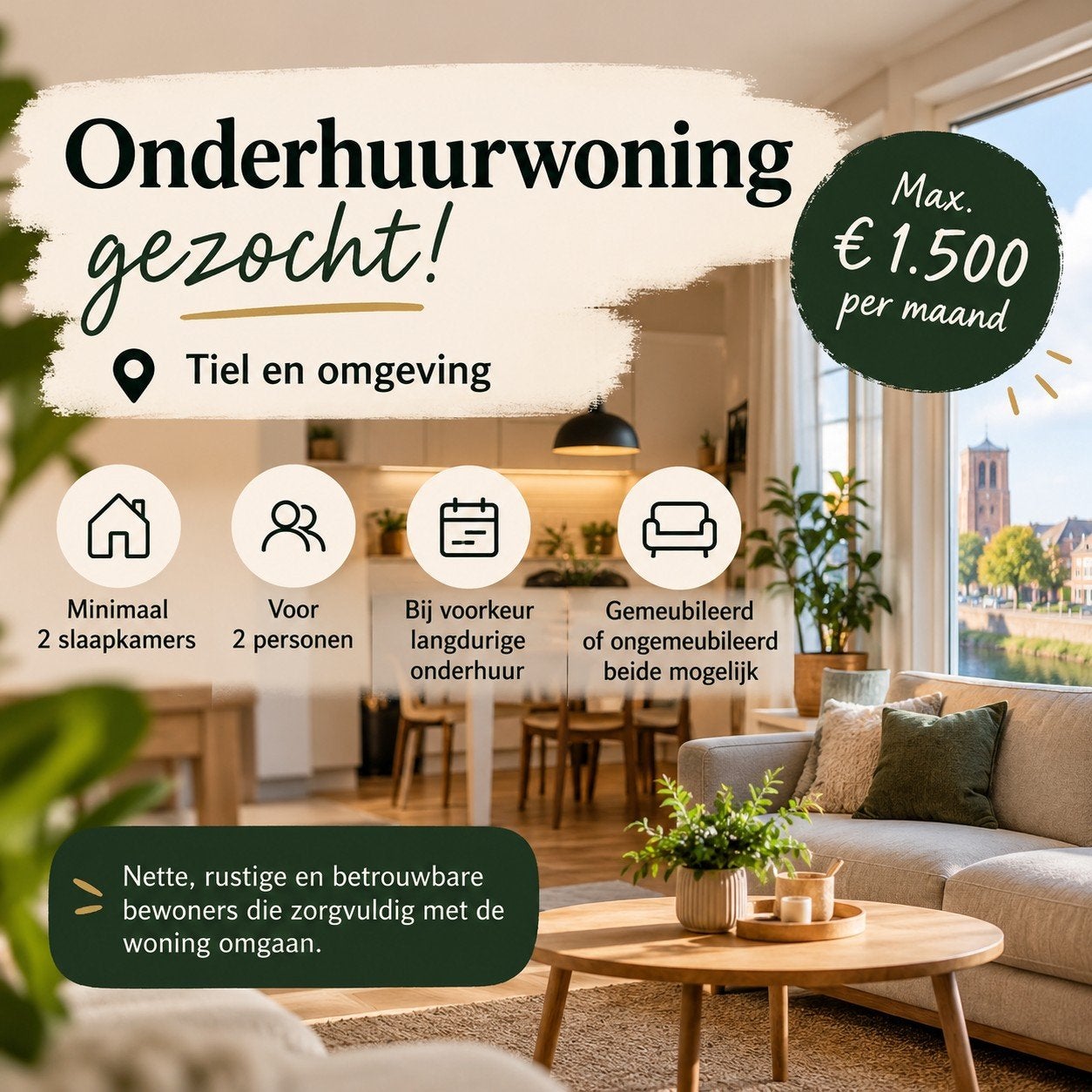 WONING GEZOCHT TIEL, Huizen en Kamers