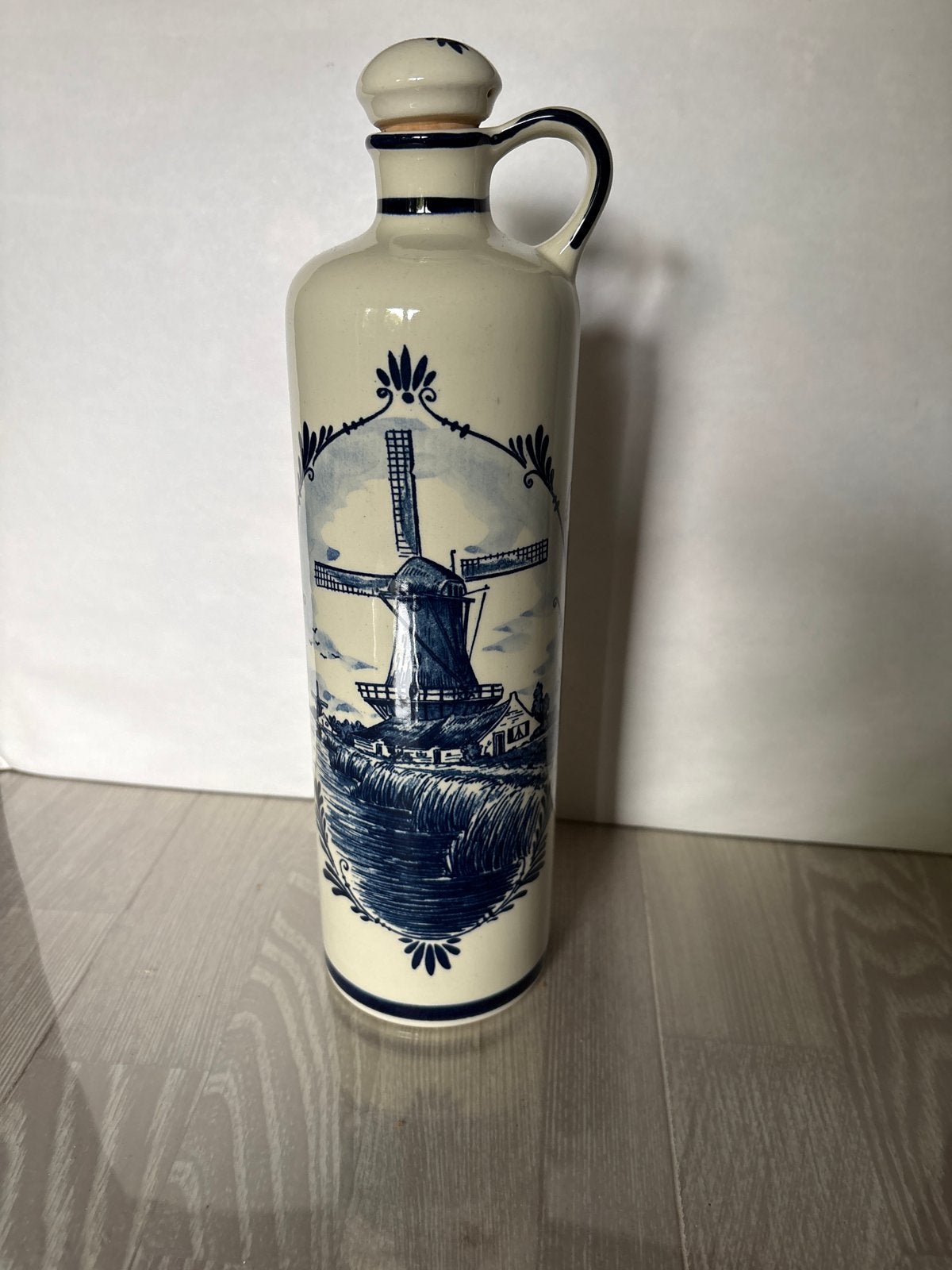 Vintage Bols Delft Blue Jenever Kruik - Molen Decoratie, Antiek en Kunst, Ophalen of Verzenden