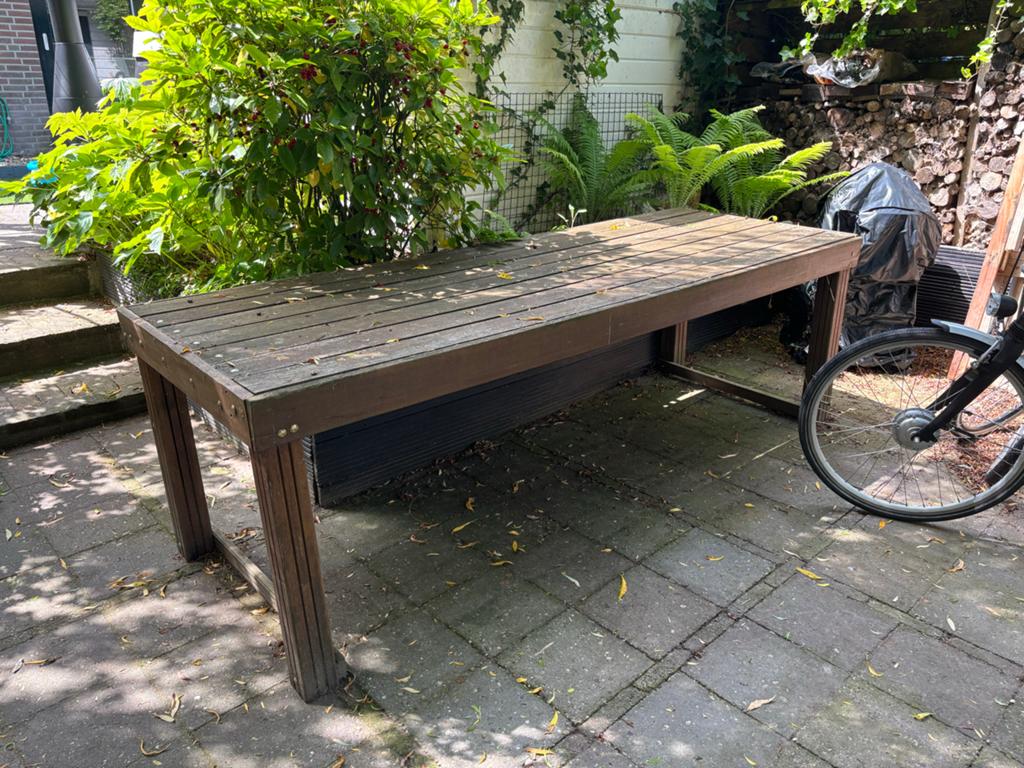 Robuuste hardhouten tuintafel 250 cm lang, Tuin en Terras, Ophalen, Gebruikt, Rechthoekig, Hout
