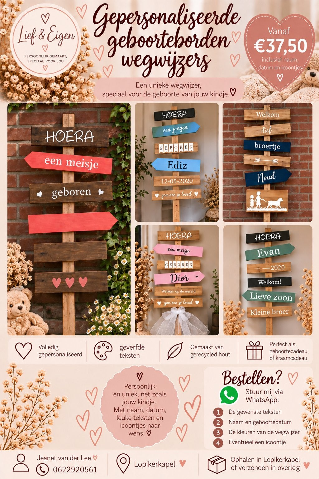 Geboortebord wegwijzer hout, Kinderen en Baby's, Ophalen, Zo goed als nieuw