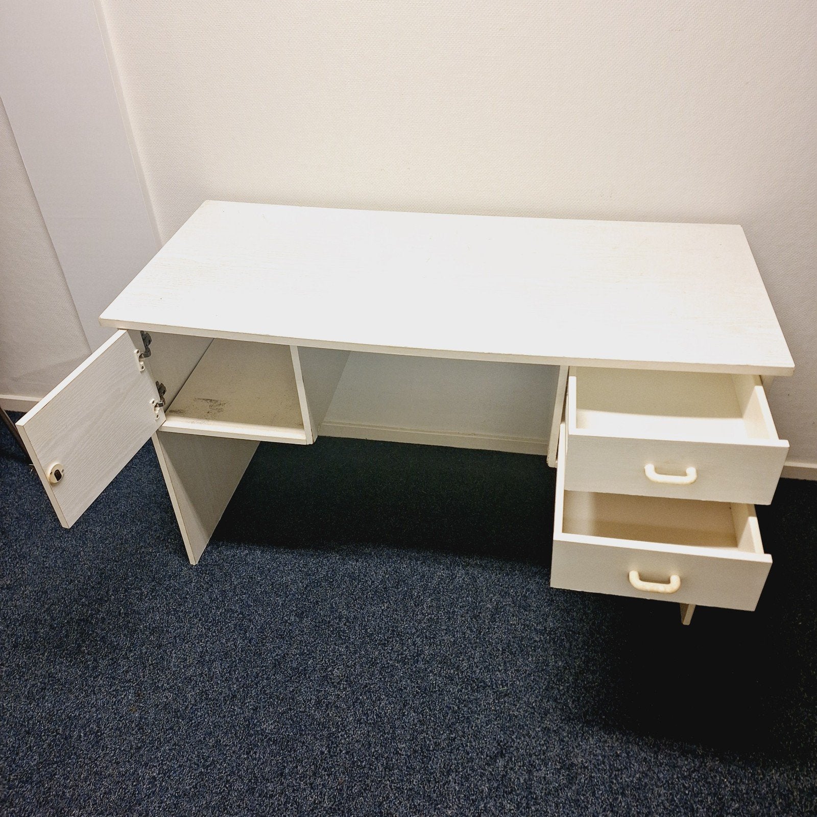 Houten Bureau met vaste Ladeblokken (Wit), Ophalen, Gebruikt, ., Overige merken