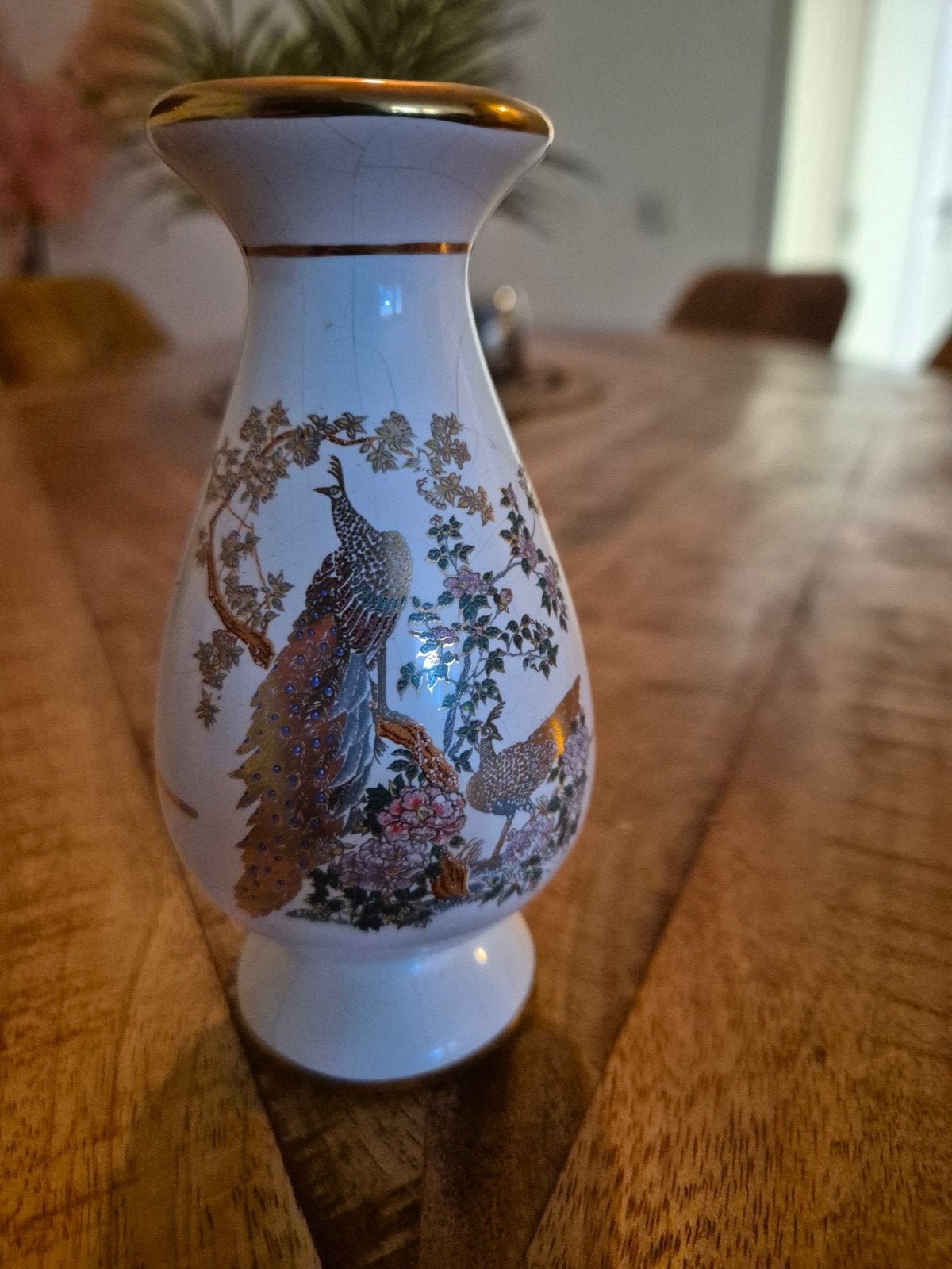 Handgemaakt Grieks vaasje met pauwdecoratie en 24K goud, Antiek en Kunst, Ophalen of Verzenden