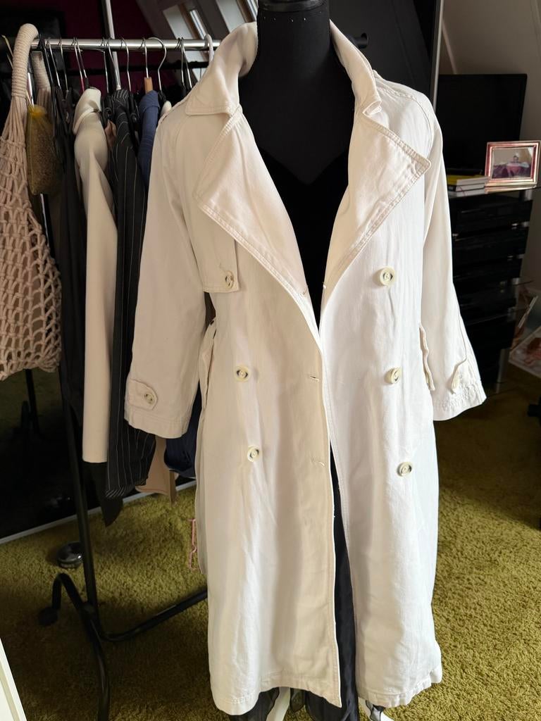 Stradivarius Crème Katoenen Trenchcoat - Maat XS, Ophalen of Verzenden, Gedragen, Maat 34 (XS) of kleiner, Beige