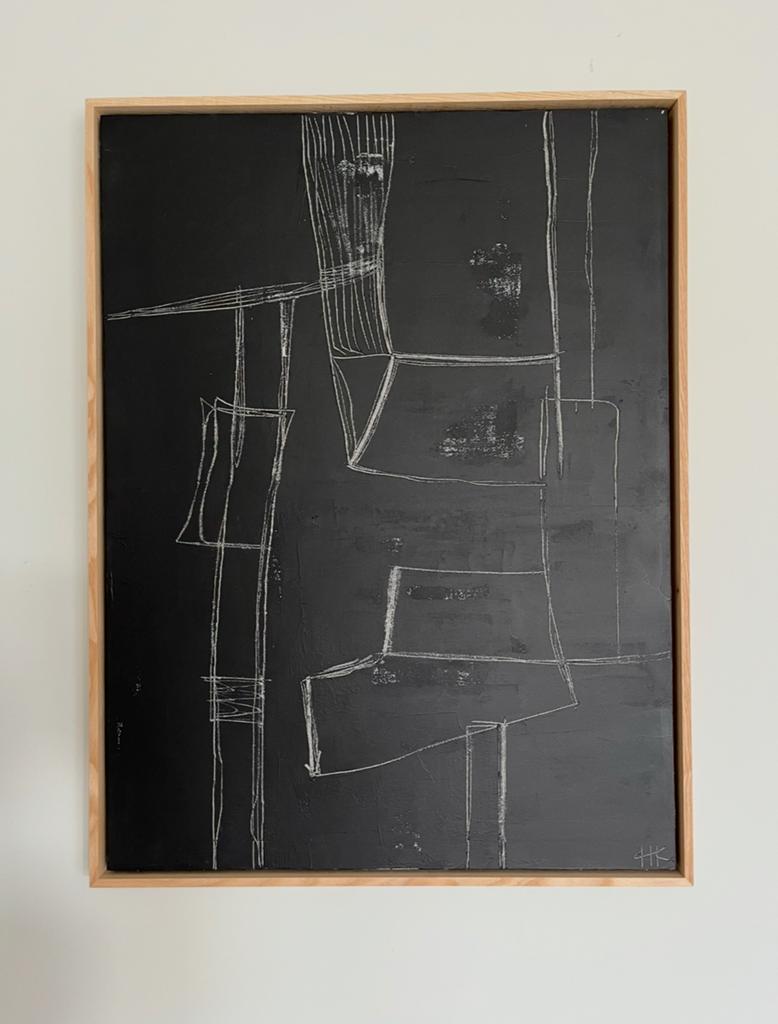 HKliving Brutalism Kunstwerk Zwart Canvas Hout Industrieel, Ophalen