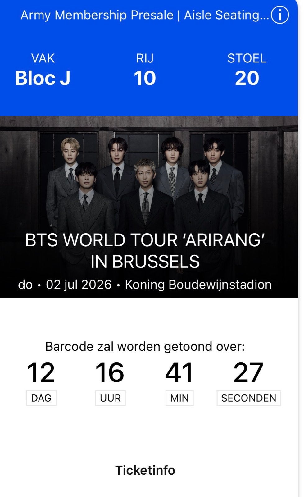 BTS ticket 1x, Eén persoon, Juli