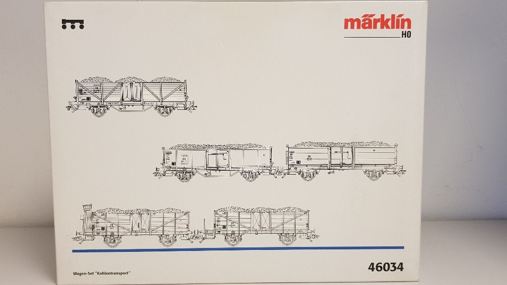 Märklin 46034 Set van vijf hogeboordwagons met lading van DB, Wisselstroom, Treinset, Nieuw, Ophalen of Verzenden