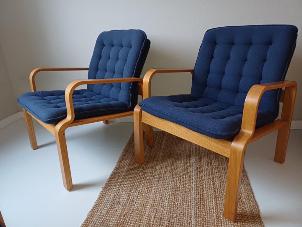 2X SCANDINAVISCH DESIGN FAUTEUIL (KINNARPS), Huis en Inrichting, Fauteuils, Gebruikt, Hout, Stof, 50 tot 75 cm, 75 tot 100 cm