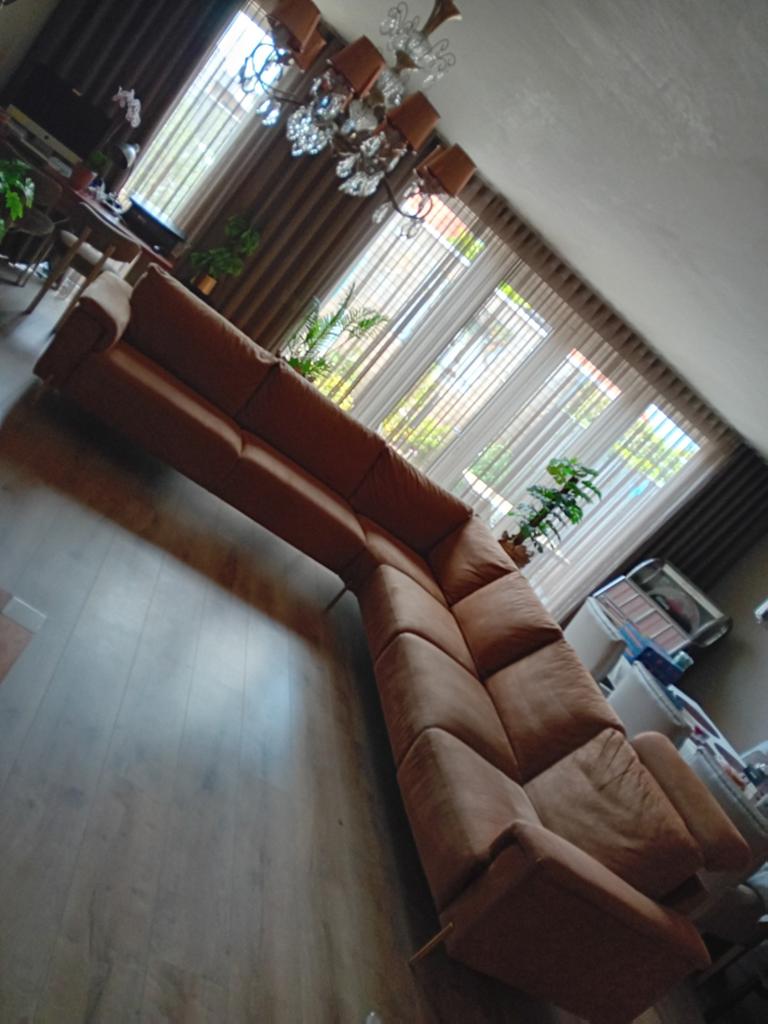 Hoek bankstel camel/goud groot., Huis en Inrichting, Ophalen, Zo goed als nieuw, Leer
