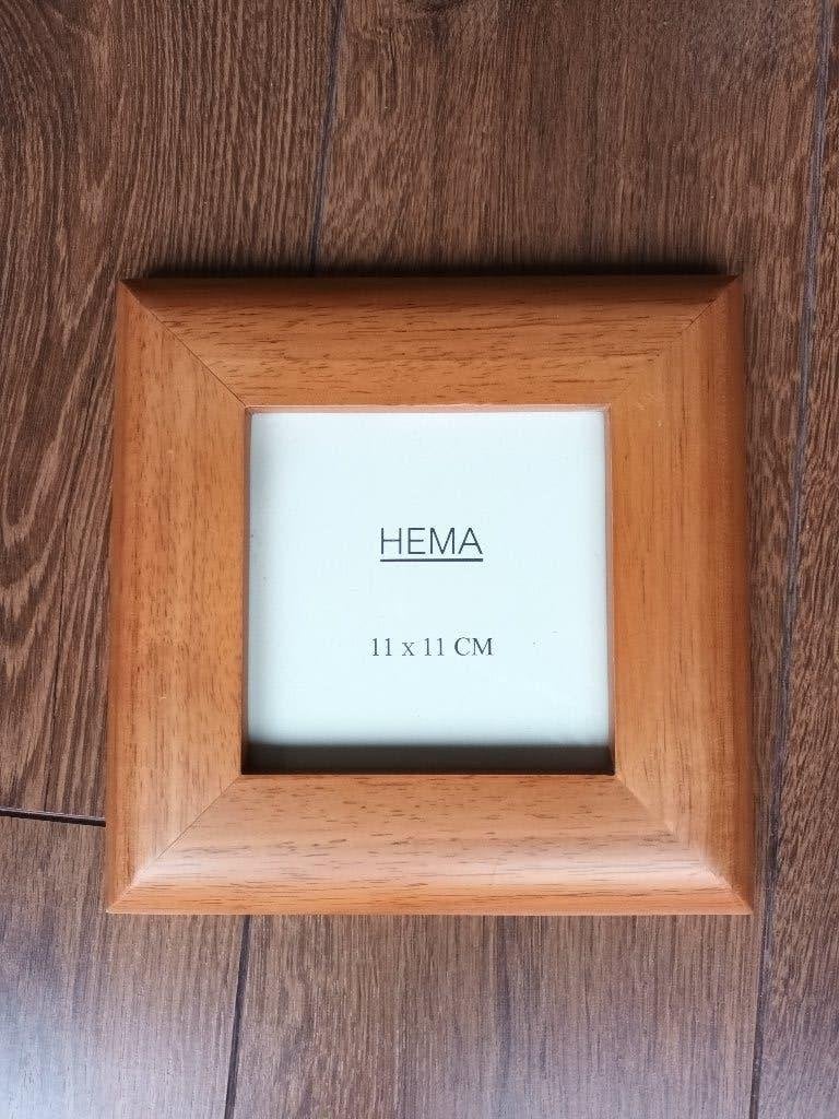 Hema vierkante houten fotolijst lijst lijstje hout vierkant, Gebruikt, 19 cm, 19 cm, Ophalen of Verzenden