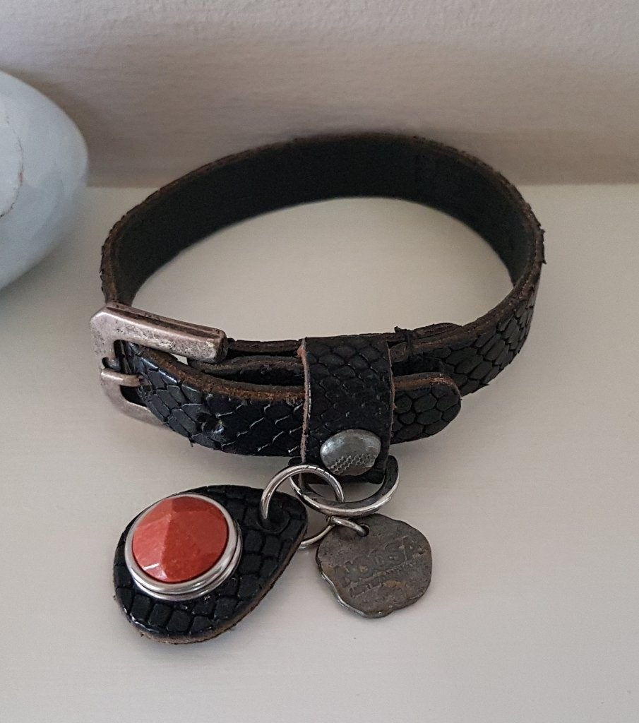 Noosa Amsterdam Petite Armband Pattern Black met Chunk, Verzenden, Zwart, Leer, Zo goed als nieuw