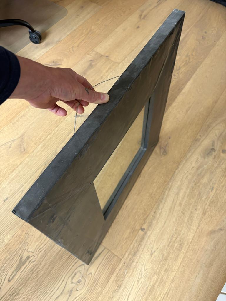 Unieke spiegel met donkergrijze lijst lood, Gebruikt, 100 tot 150 cm, Vierkant, Ophalen of Verzenden