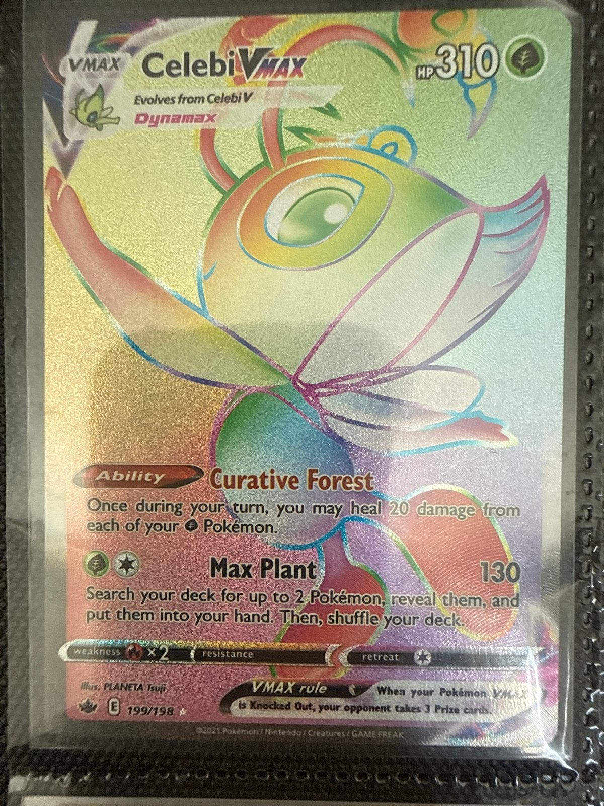 Celebi VMAX Rainbow Rare Pokémon Kaart 199/198, Ophalen of Verzenden, Zo goed als nieuw, Losse kaart, Foil
