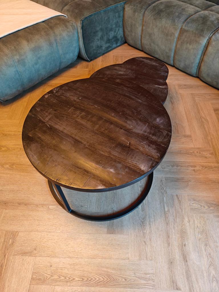 Set van 3 De Bommel salontafels, rond, hout en metaal, Huis en Inrichting, Tafels | Salontafels, Gebruikt, 50 tot 100 cm, Rond