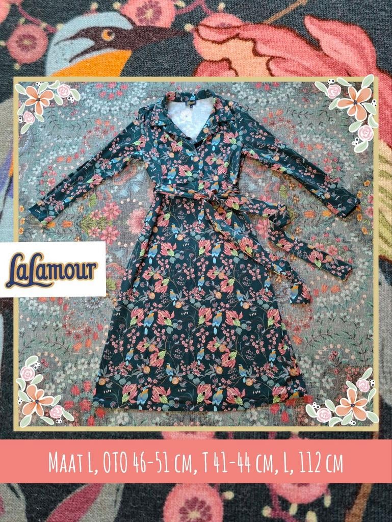 Lalamour dress 'Marilyn Birdy' petrol in L, zgan, Verzenden, Maat 42/44 (L), Zo goed als nieuw, Lalamour