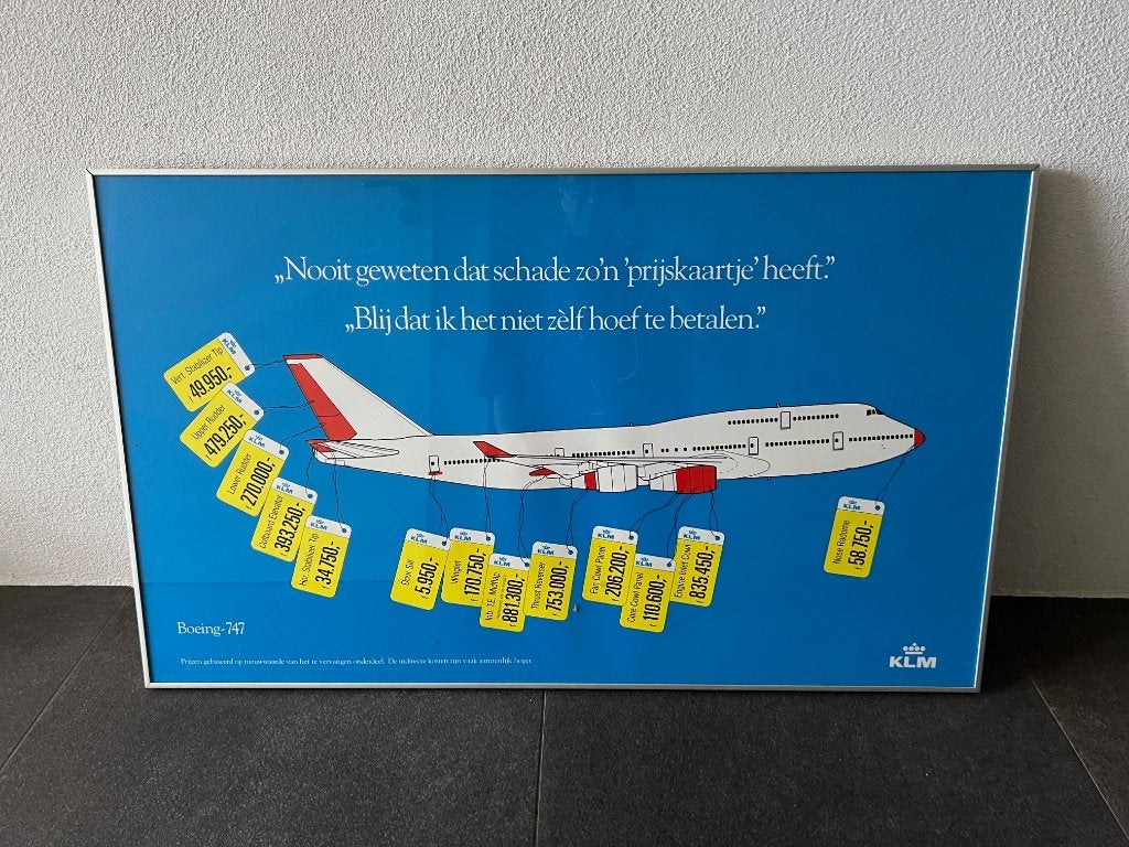 KLM 747 poster jaren 90 inclusief lijst 100 x 60 cm, Ophalen, A1 t/m A3
