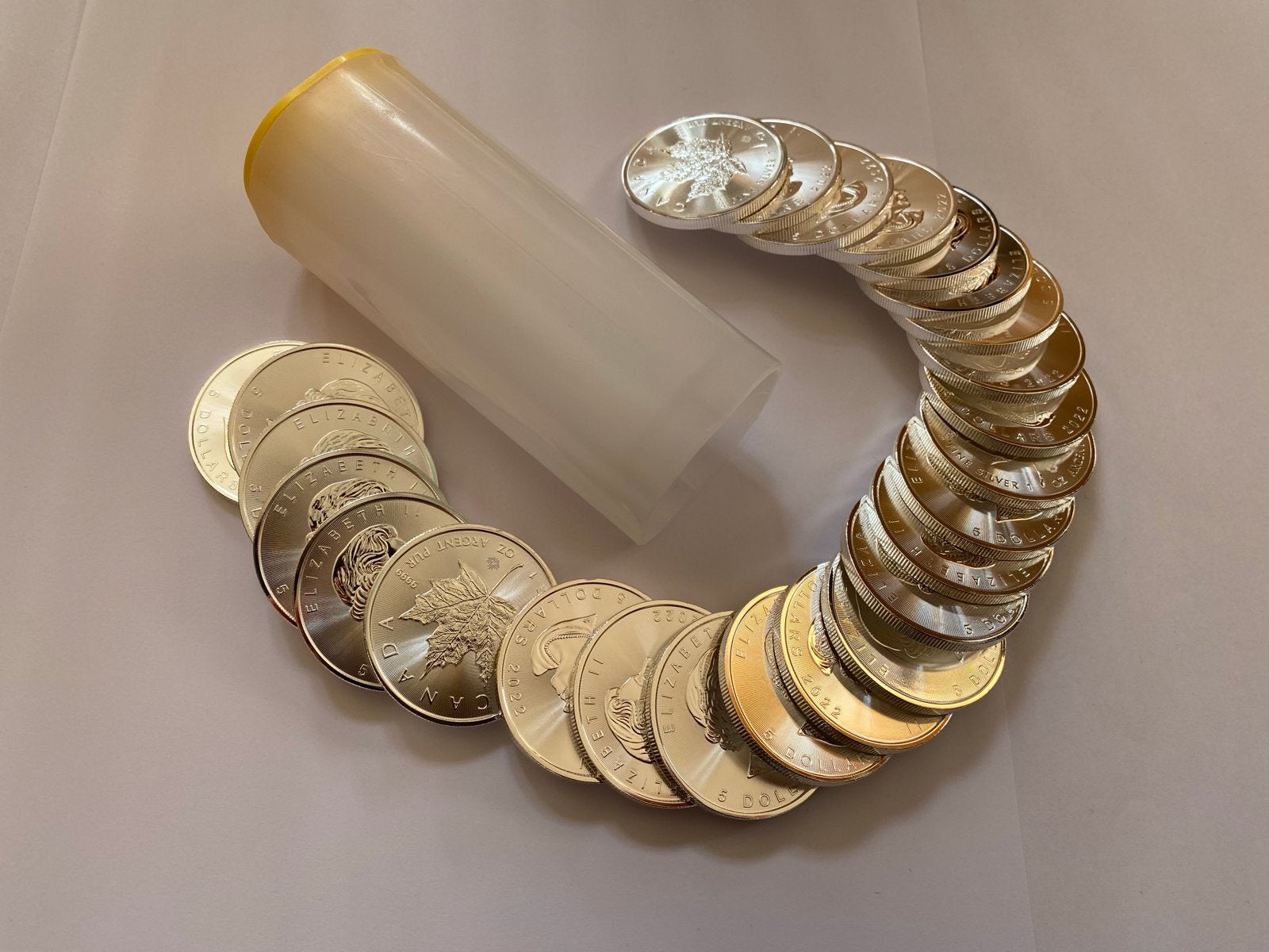25 x Zilver Maple Leaf munten in tube, Ophalen of Verzenden, Overige waardes, Setje, Zilver