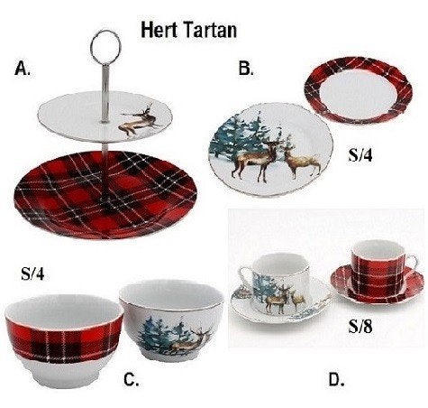 Kerstservies Hert Tartan en access. met ruit, Diversen, Verzenden, Nieuw
