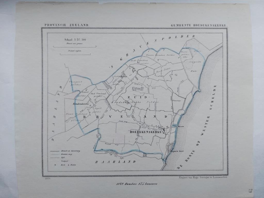 29 / Hoedekenskerke Zuid Beverland Zeeland Litho 1866 Kuyper, Ophalen of Verzenden