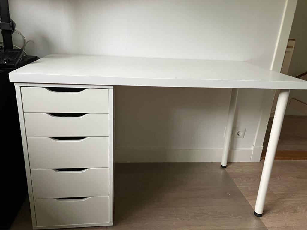 Ikea wit lagkapten/alex bureau, Huis en Inrichting, Bureaus, Gebruikt, 120 cm, Spaanplaat of MDF, Schoolbureau