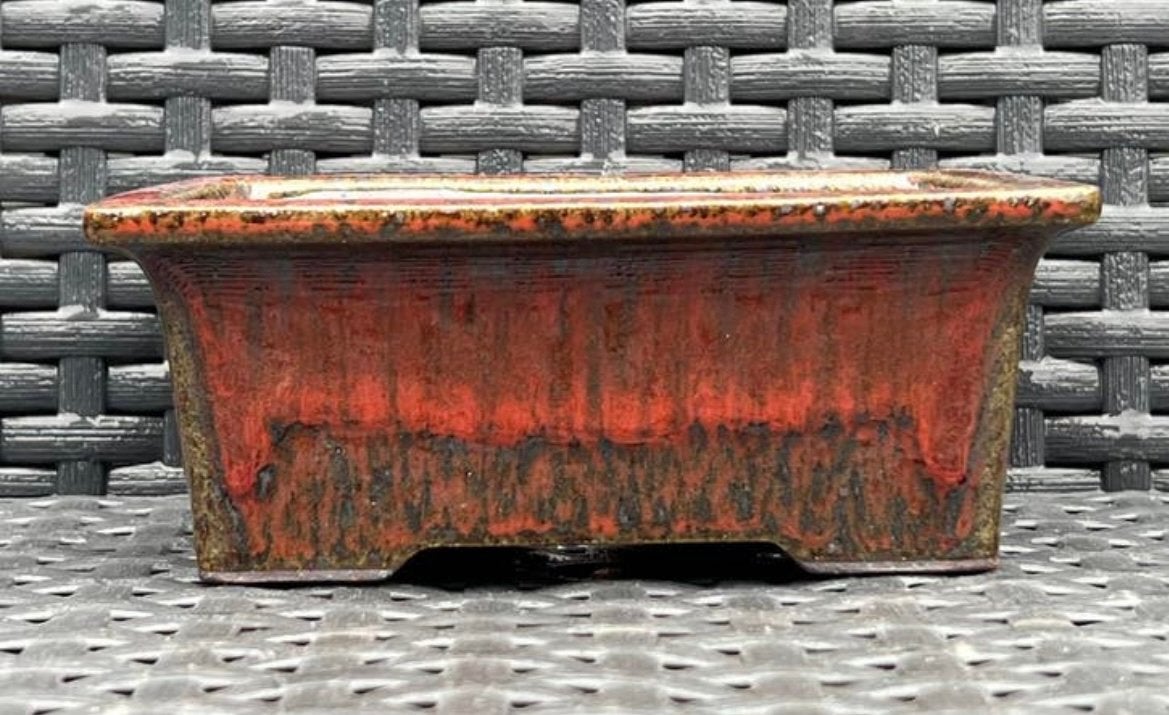 Bonsai schaal handgemaakt rood-bruin gemerkt 13,8x10,6x5,2, Nieuw, Ophalen of Verzenden, Aardewerk, Rechthoekig