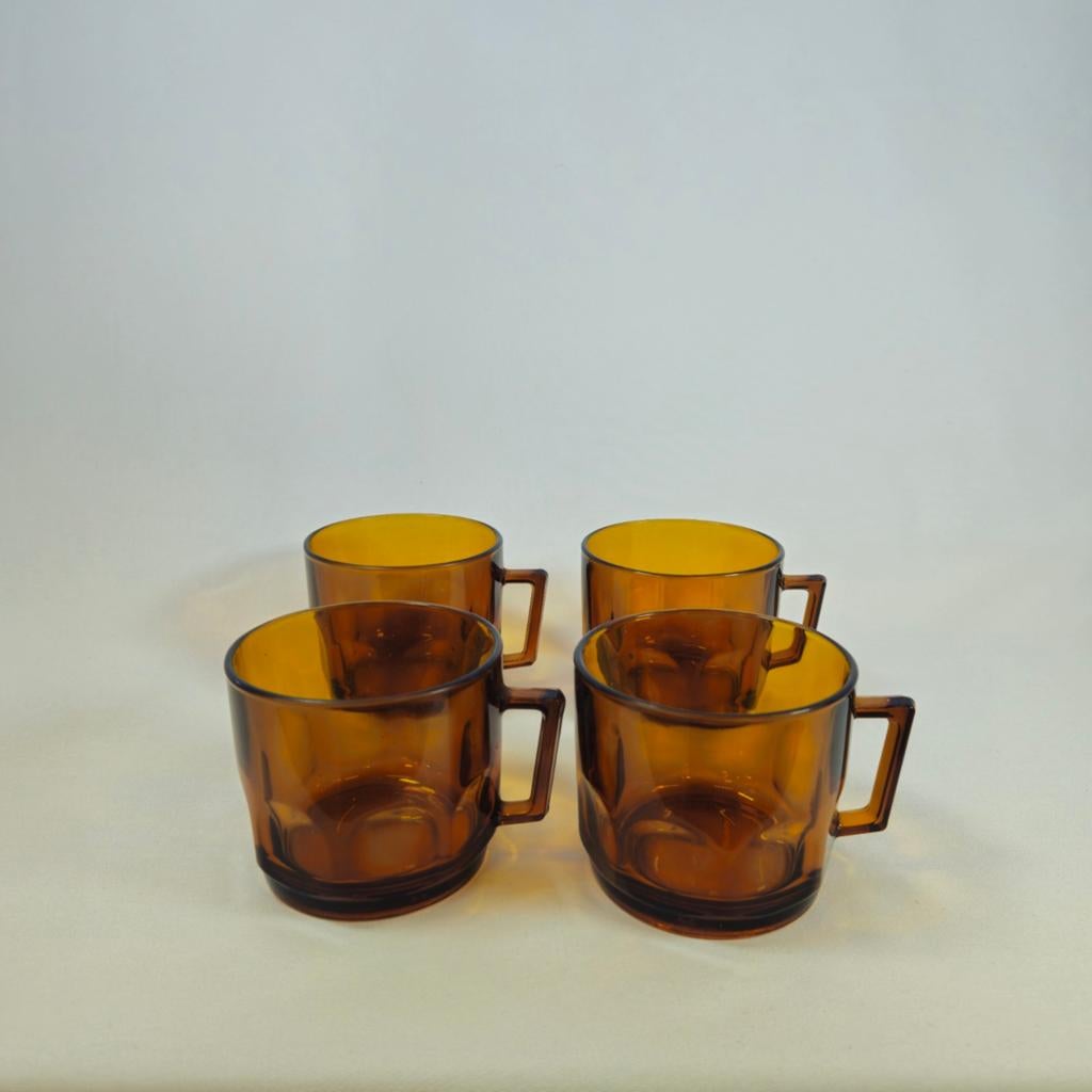 Vintage Arcoroc Sierra Mokken – Amber/Honing (Set van 4), Antiek en Kunst, Antiek | Servies los, Ophalen of Verzenden