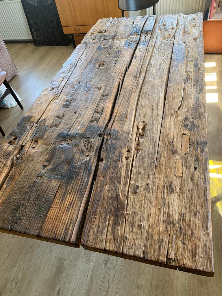 Mooie dikke stoere unieke tafel!, Huis en Inrichting, Ophalen, 200 cm of meer, 50 tot 100 cm, Zo goed als nieuw