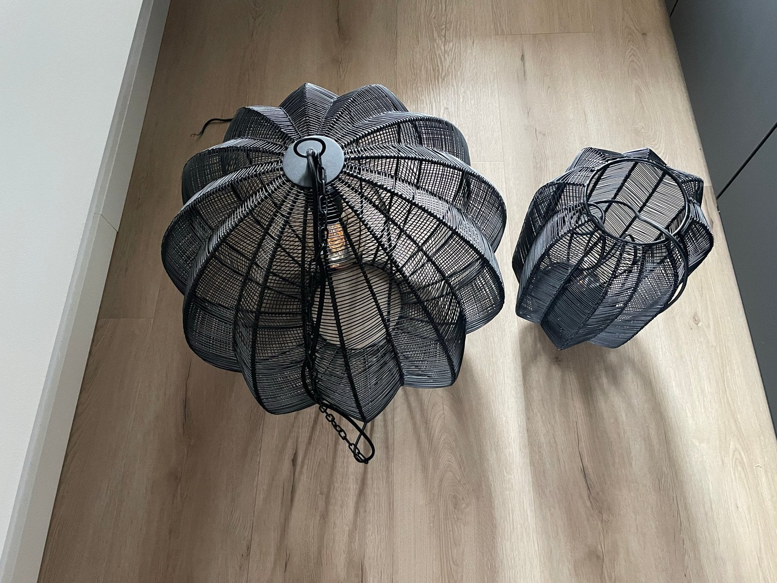Set van 2 zwarte stalen lampen, bohemien stijl
