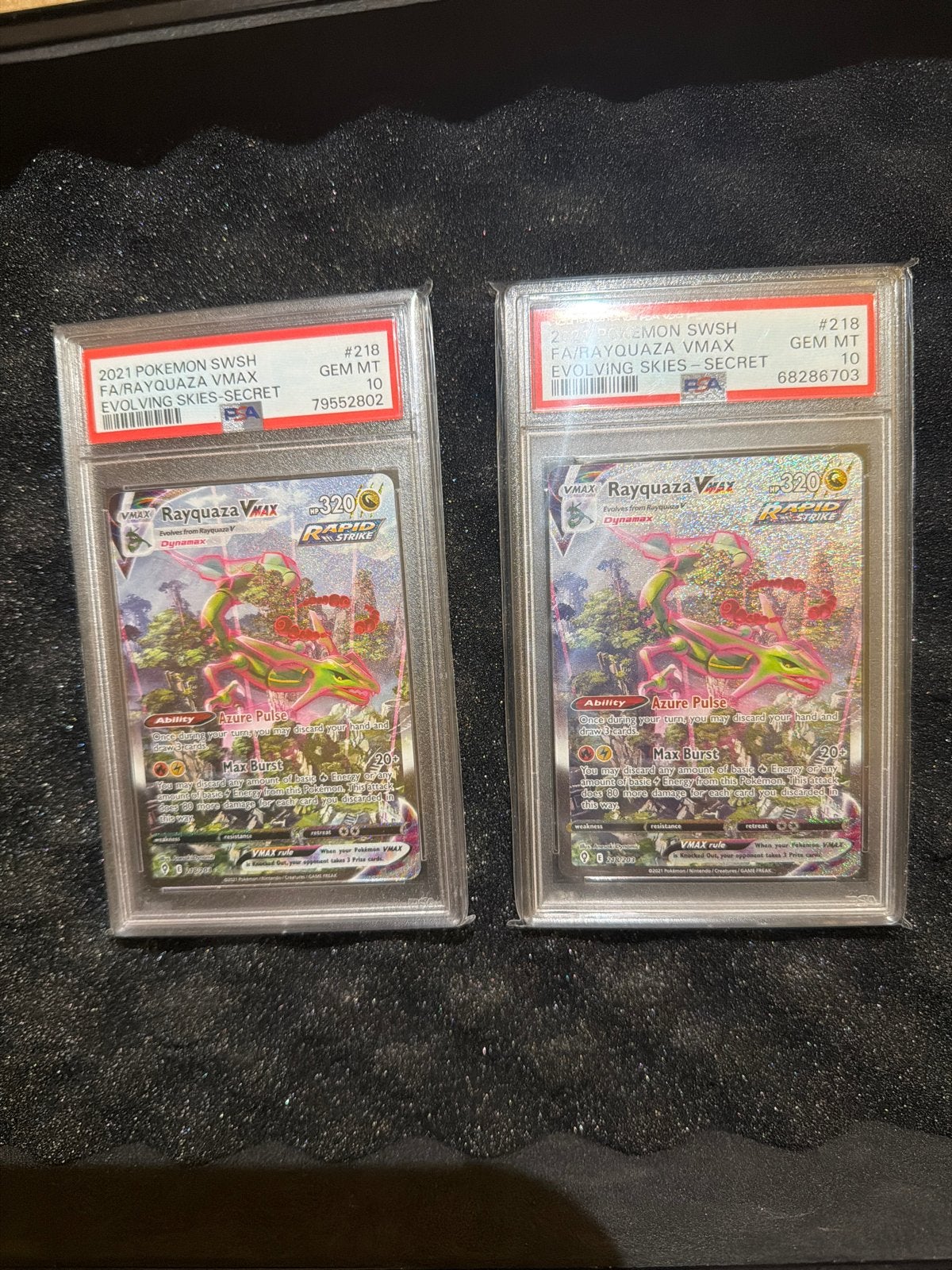 2x PSA 10 Rayquaza VMAX Secret Rare Evolving Skies, Ophalen, Nieuw, Losse kaart
